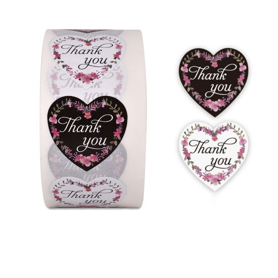Image de Paper DIY Scrapbook Deco Stickers Heart Multicolor Flower Pattern " THANK YOU " 2.5cm, 1 Roll (Approx 500 PCs/Roll)
