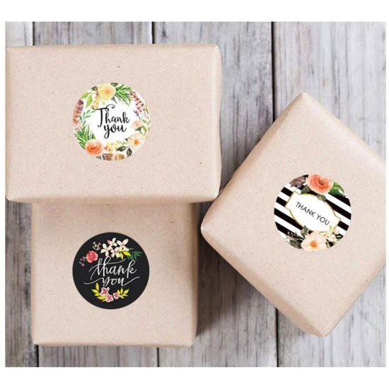 Image de Paper DIY Scrapbook Deco Stickers Heart Multicolor Flower Pattern " THANK YOU " 2.5cm, 1 Roll (Approx 500 PCs/Roll)