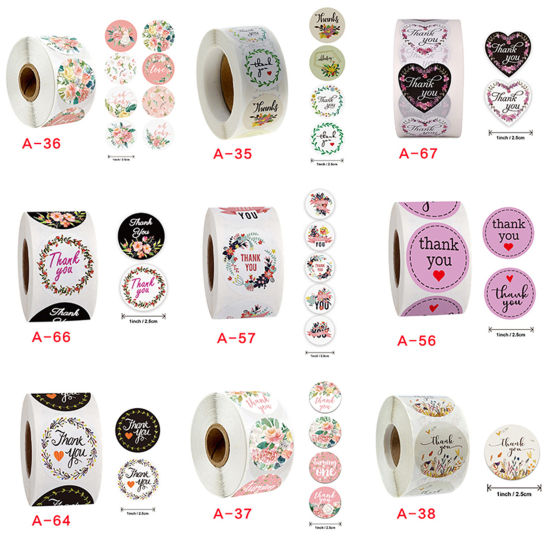 Image de Paper DIY Scrapbook Deco Stickers Heart Multicolor Flower Pattern " THANK YOU " 2.5cm, 1 Roll (Approx 500 PCs/Roll)