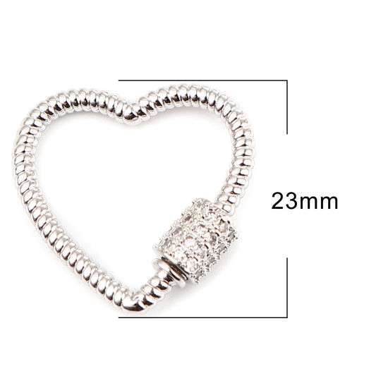 Immagine di Ottone vite fibbia Gancio di Chiusura Cuore Tono Argento Possono Essere Svitati Trasparente Strass 23mm x 23mm, 1 Pz