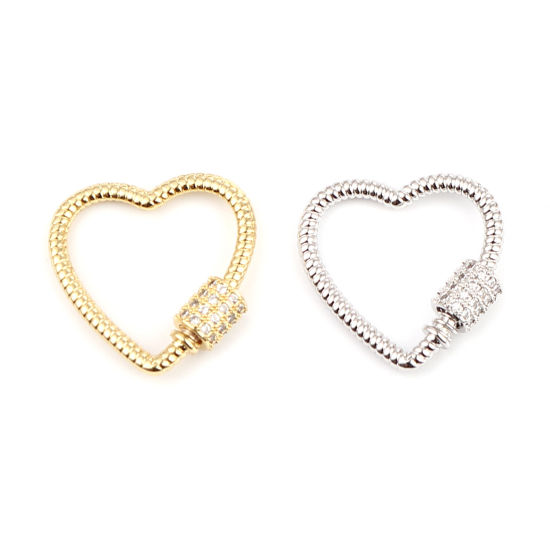 Immagine di Ottone vite fibbia Gancio di Chiusura Cuore Tono Argento Possono Essere Svitati Trasparente Strass 23mm x 23mm, 1 Pz