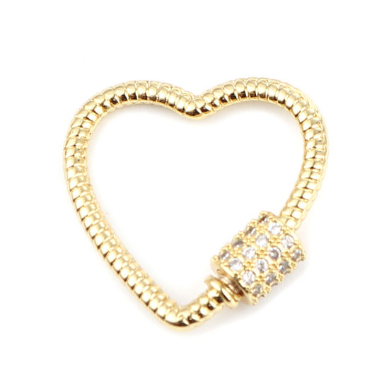 Immagine di Ottone vite fibbia Gancio di Chiusura Cuore Oro Placcato Possono Essere Svitati Trasparente Strass 23mm x 23mm, 1 Pz