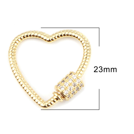 Immagine di Ottone vite fibbia Gancio di Chiusura Cuore Oro Placcato Possono Essere Svitati Trasparente Strass 23mm x 23mm, 1 Pz