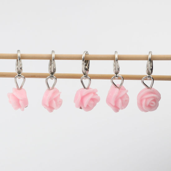 Image de Marqueur de Maille en Plastique Rose Rose 12 Pcs