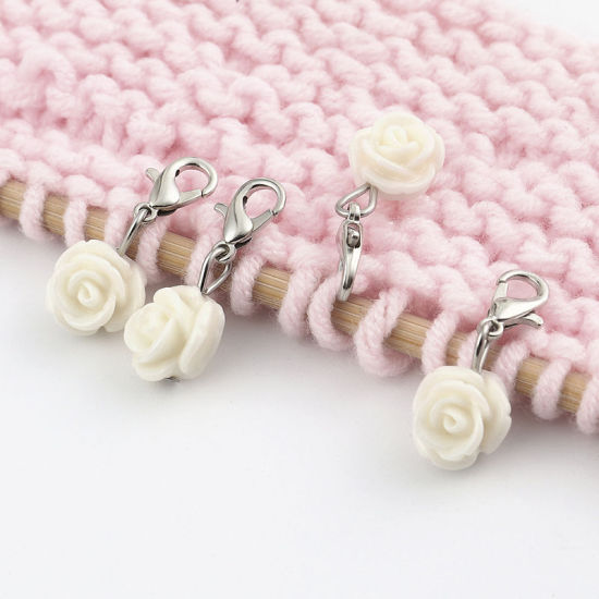 Image de Marqueur de Maille en Plastique Rose Blanc 12 Pcs