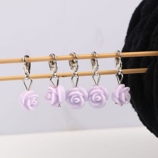Image de Marqueur de Maille en Plastique Rose Mauve 12 Pcs