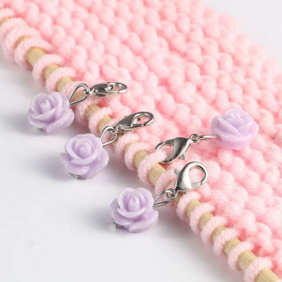 Image de Marqueur de Maille en Plastique Rose Mauve 12 Pcs