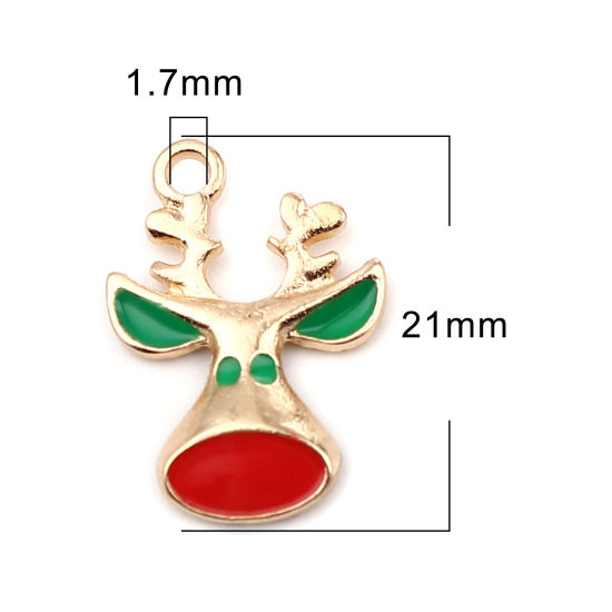 Immagine di Lega di Zinco Charms Renna di Natale Oro Placcato Rosso & Verde Smalto 21mm x 14mm , 10 Pz