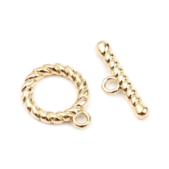 5 セット 亜鉛合金 トグルクラスプ 16Kゴールドカラー 環状 22x7mm 19x15mm の画像