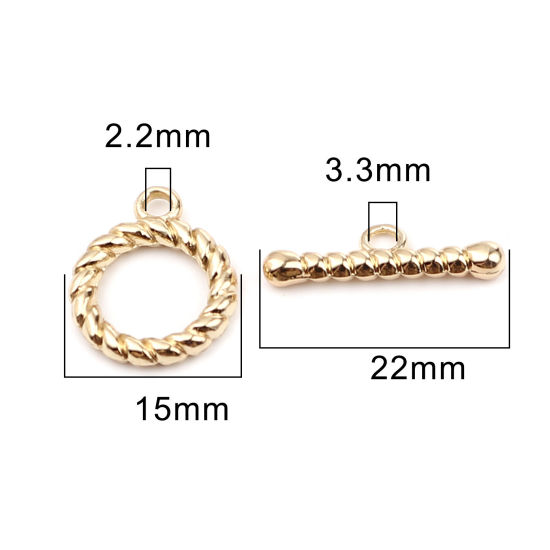5 セット 亜鉛合金 トグルクラスプ 16Kゴールドカラー 環状 22x7mm 19x15mm の画像