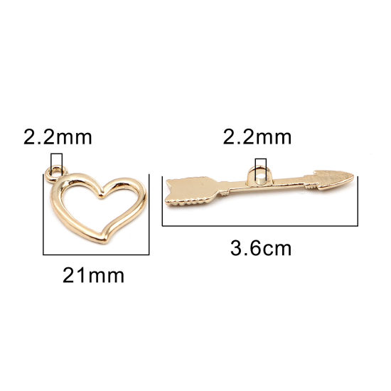 5 セット 亜鉛合金 トグルクラスプ 16Kゴールドカラー 弓矢 ハート 36x7mm 21x21mm の画像