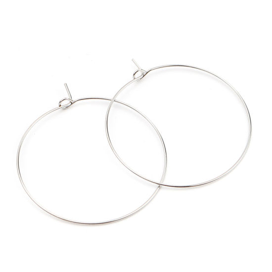 Imagen de Hierro Pendientes Círculos Anillo Tono de Plata Post/ Wire: (21 gauge), 50 Unidades