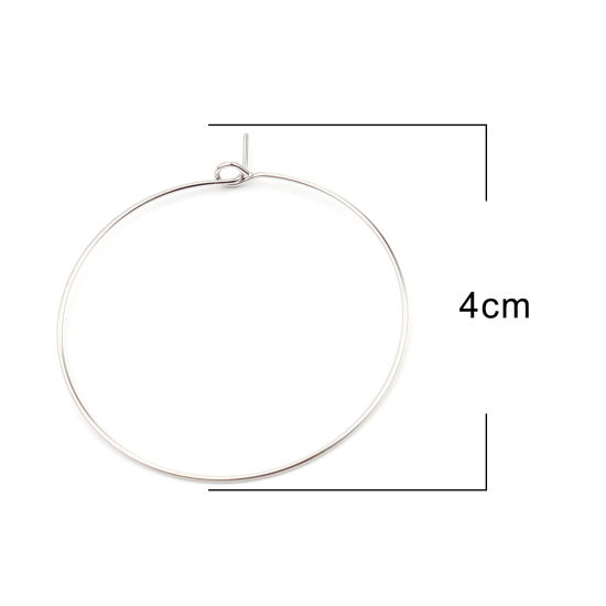 Imagen de Hierro Pendientes Círculos Anillo Tono de Plata Post/ Wire: (21 gauge), 50 Unidades