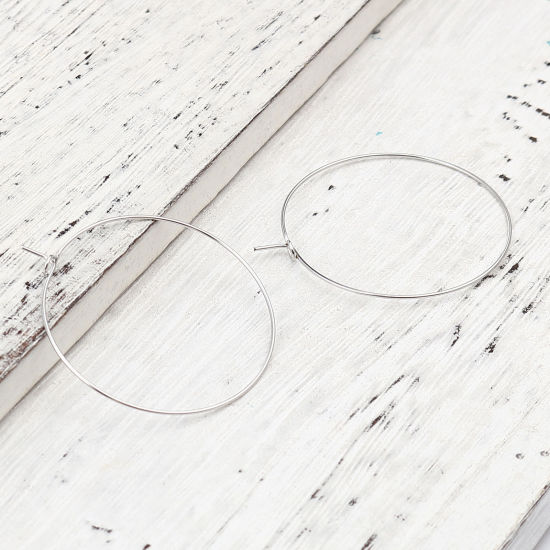 Imagen de Hierro Pendientes Círculos Anillo Tono de Plata Post/ Wire: (21 gauge), 50 Unidades