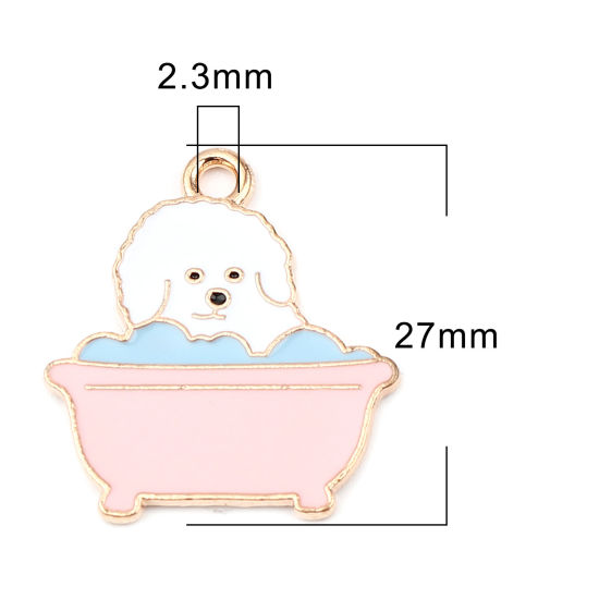 Image de Breloques en Alliage de Zinc Baignoire Doré Multicolore Chien Émail 27mm x 24mm, 10 Pcs