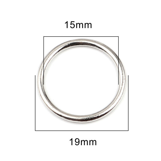100 個 19mm 直径、 1.5mm（15号） 亜鉛合金 口閉じ丸カン 丸カン シルバートーン 円形 の画像