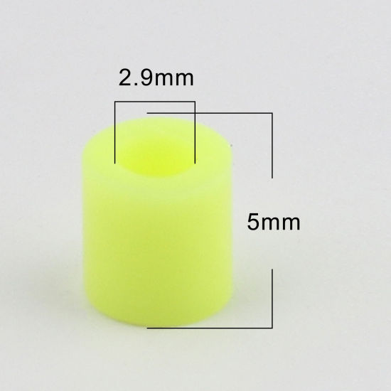 アクリルポニーバブルガム ビーズ 円筒形 蛍光きいろ 約 5mm x 5mm、 穴：約 2.9mm、 2000 個 の画像
