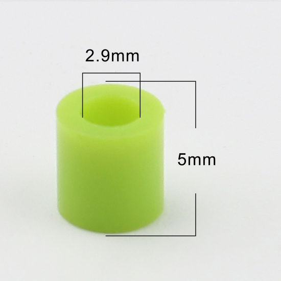 アクリルポニーバブルガム ビーズ 円筒形 萌黄色 約 5mm x 5mm、 穴：約 2.9mm、 2000 個 の画像