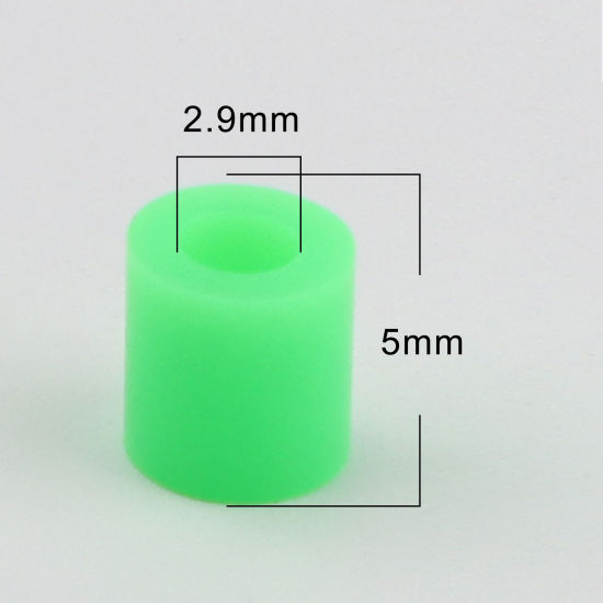 アクリルポニーバブルガム ビーズ 円筒形 蛍光グリーン 約 5mm x 5mm、 穴：約 2.9mm、 2000 個 の画像