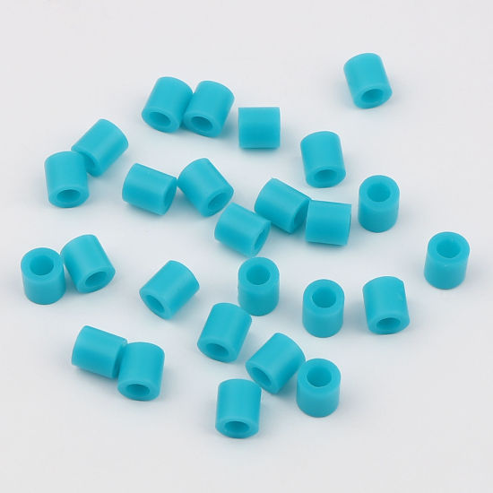 アクリルポニーバブルガム ビーズ 円筒形 ターコイズ色 約 5mm x 5mm、 穴：約 2.9mm、 2000 個 の画像
