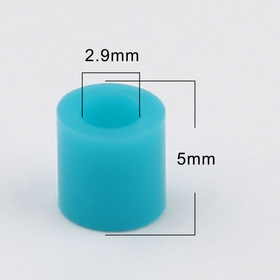 アクリルポニーバブルガム ビーズ 円筒形 ターコイズ色 約 5mm x 5mm、 穴：約 2.9mm、 2000 個 の画像