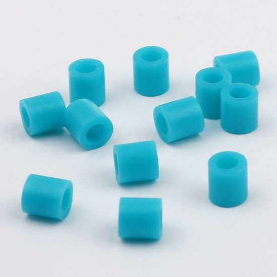 アクリルポニーバブルガム ビーズ 円筒形 ターコイズ色 約 5mm x 5mm、 穴：約 2.9mm、 2000 個 の画像