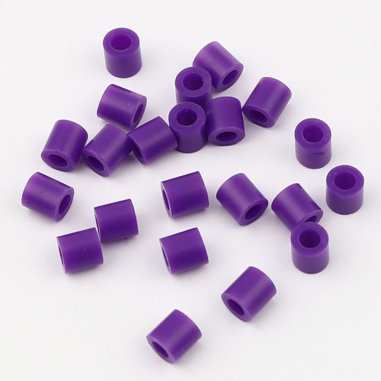 アクリルポニーバブルガム ビーズ 円筒形 紫 約 5mm x 5mm、 穴：約 2.9mm、 2000 個 の画像