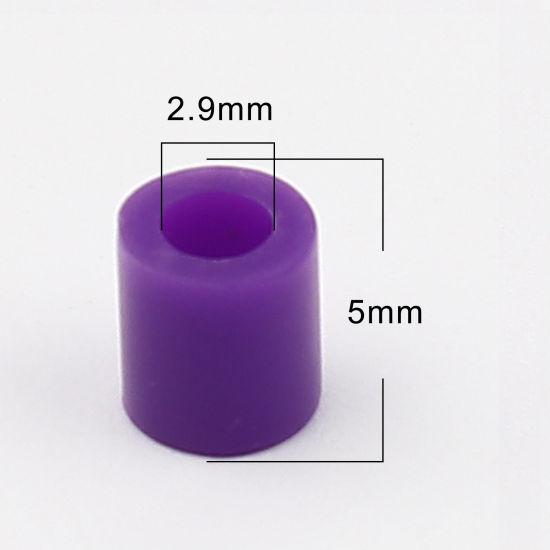 アクリルポニーバブルガム ビーズ 円筒形 紫 約 5mm x 5mm、 穴：約 2.9mm、 2000 個 の画像