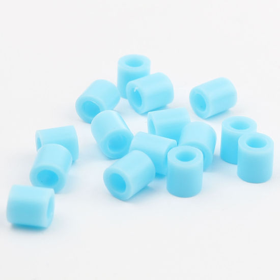 アクリルポニーバブルガム ビーズ 円筒形 空色 約 5mm x 5mm、 穴：約 2.9mm、 2000 個 の画像