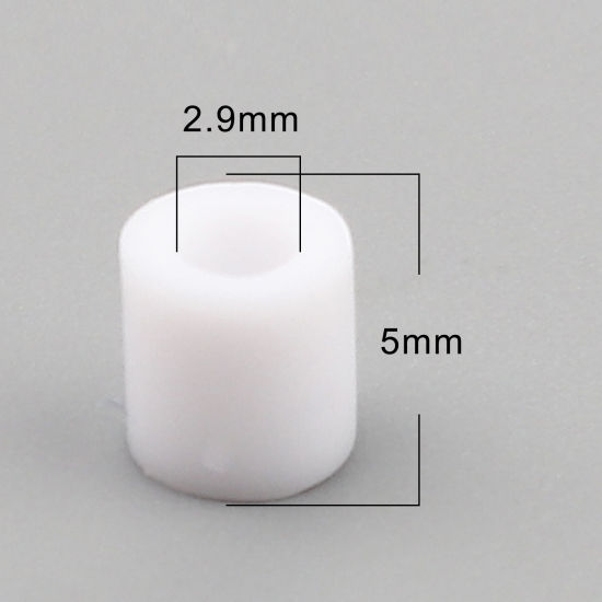 アクリルポニーバブルガム ビーズ 円筒形 白 約 5mm x 5mm、 穴：約 2.9mm、 2000 個 の画像