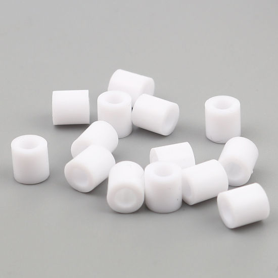 アクリルポニーバブルガム ビーズ 円筒形 白 約 5mm x 5mm、 穴：約 2.9mm、 2000 個 の画像