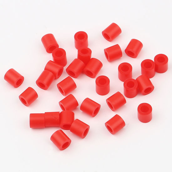 アクリルポニーバブルガム ビーズ 円筒形 赤 約 5mm x 5mm、 穴：約 2.9mm、 2000 個 の画像