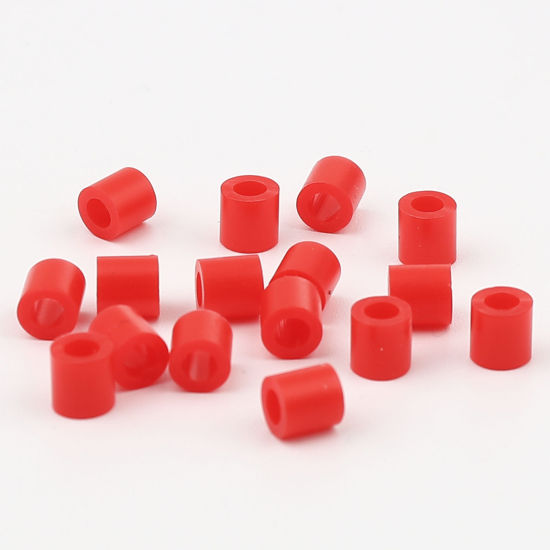 アクリルポニーバブルガム ビーズ 円筒形 赤 約 5mm x 5mm、 穴：約 2.9mm、 2000 個 の画像