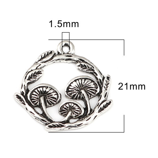 Picture of Zinc Based Alloy Charms Round Antique Silver Color Mushroom 21mm x 20mm, 10 PCs