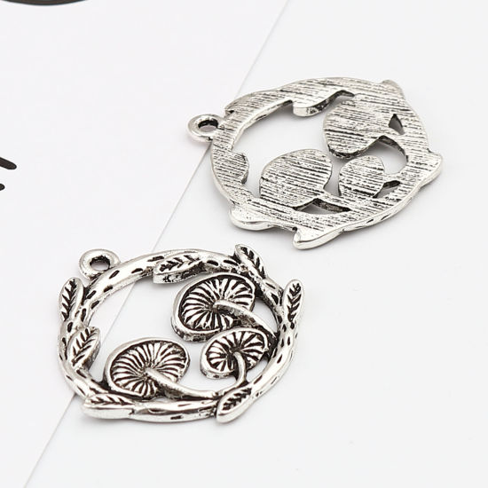 Picture of Zinc Based Alloy Charms Round Antique Silver Color Mushroom 21mm x 20mm, 10 PCs