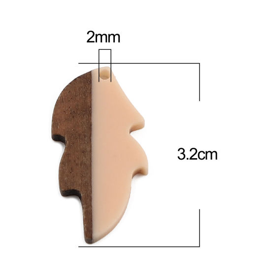 Image de Pendentifs en Résine Résine à Effet de Bois Naturel Feuille Orange 32mm x 16mm, 5 Pcs