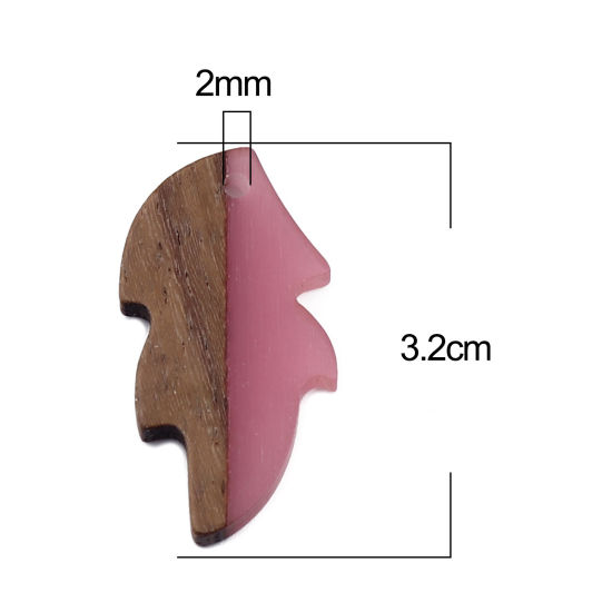 Image de Pendentifs en Résine Résine à Effet de Bois Naturel Feuille Rose 32mm x 16mm, 5 Pcs