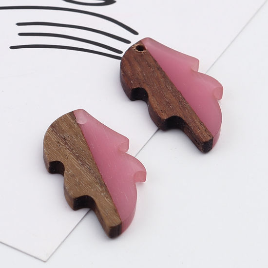 Image de Pendentifs en Résine Résine à Effet de Bois Naturel Feuille Rose 32mm x 16mm, 5 Pcs