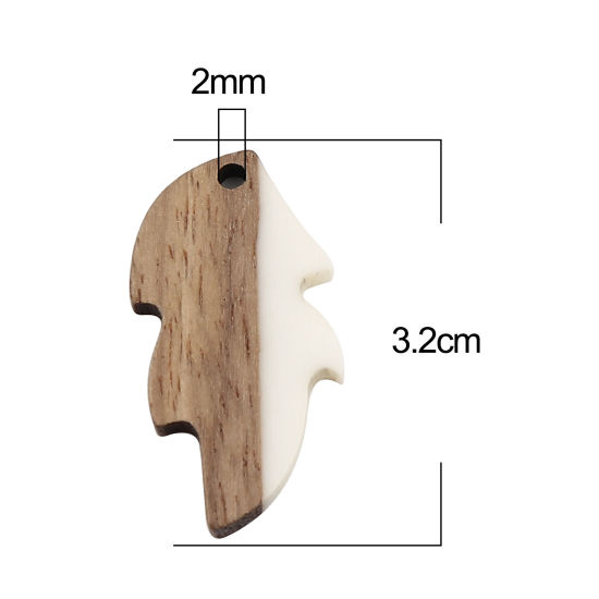 Image de Pendentifs en Résine Résine à Effet de Bois Naturel Feuille Crème 32mm x 16mm, 5 Pcs