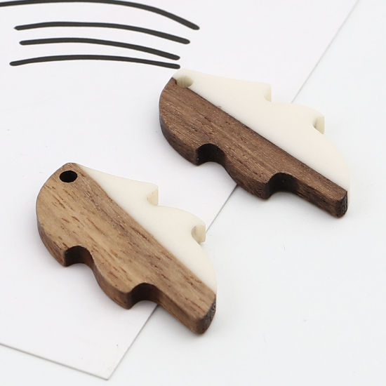 Image de Pendentifs en Résine Résine à Effet de Bois Naturel Feuille Crème 32mm x 16mm, 5 Pcs