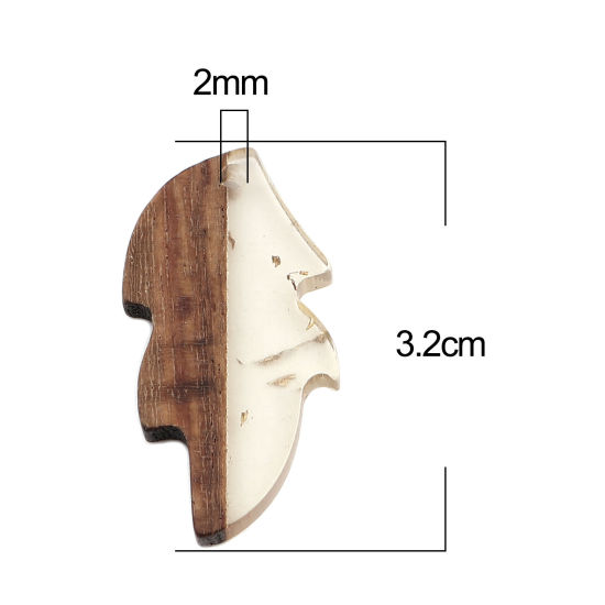 Image de Pendentifs en Résine Résine à Effet de Bois Naturel Feuille Argent à Strass Feuille d'etain 32mm x 16mm, 5 Pcs