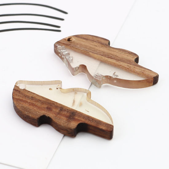 Image de Pendentifs en Résine Résine à Effet de Bois Naturel Feuille Argent à Strass Feuille d'etain 32mm x 16mm, 5 Pcs