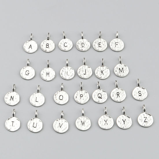 Picture of Zinc Based Alloy Charms Mixed Antique Silver Color Initial Alphabet/ Capital Letter 17mm x 11mm, 1 Set ( 26 PCs/Set)
