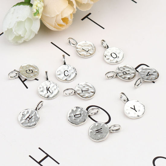 Picture of Zinc Based Alloy Charms Mixed Antique Silver Color Initial Alphabet/ Capital Letter 17mm x 11mm, 1 Set ( 26 PCs/Set)