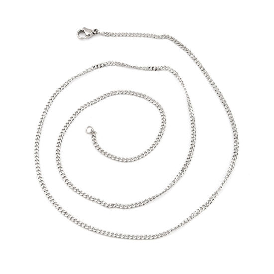 Image de Colliers En Gros Argent Mat en 304 Acier Inoxydable, Chaîne Maille Cheval, Unisexe Minimaliste Cadeau Bijoux pour Détaillants 60cm long, Taille de la Chaîne: 2.2mm, 1 Pièce