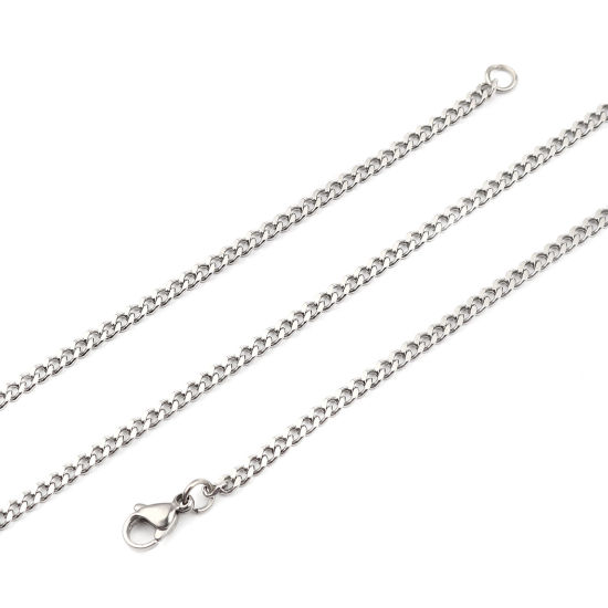 Image de Colliers En Gros Argent Mat en 304 Acier Inoxydable, Chaîne Maille Cheval, Unisexe Minimaliste Cadeau Bijoux pour Détaillants 60cm long, Taille de la Chaîne: 2.8mm, 1 Pièce