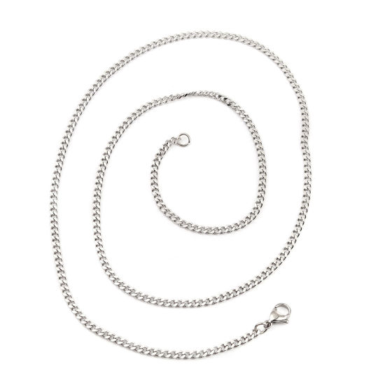 Image de Colliers En Gros Argent Mat en 304 Acier Inoxydable, Chaîne Maille Cheval, Unisexe Minimaliste Cadeau Bijoux pour Détaillants 60cm long, Taille de la Chaîne: 2.8mm, 1 Pièce
