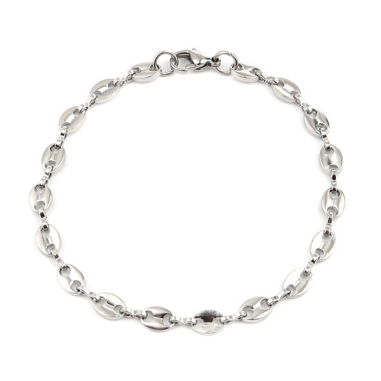 Image de Chaînes de Cheville Élégant en 304 Acier Inoxydable Chaînes Argent Mat Grain de Café 21cm - 20cm long, 1 Pièce