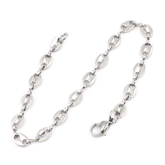 Image de Chaînes de Cheville Élégant en 304 Acier Inoxydable Chaînes Argent Mat Grain de Café 21cm - 20cm long, 1 Pièce