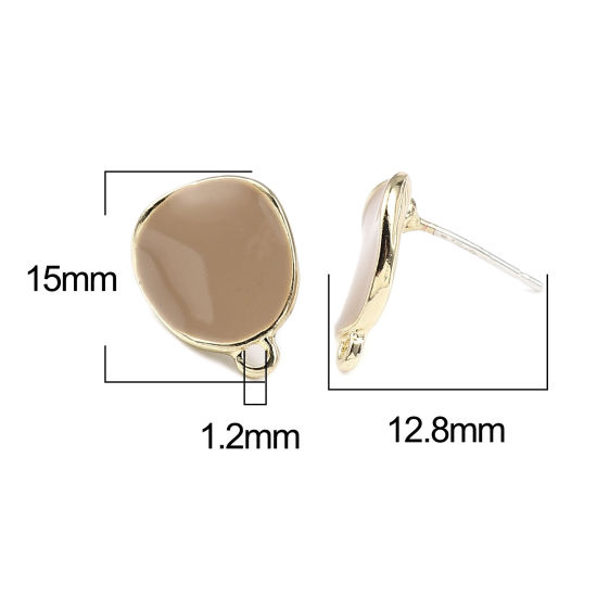 Image de Boucles d'Oreilles Puces en Alliage de Zinc Irrégulier Kaki Doré Rond avec Boucle 15mm x 12mm, Epaisseur de Fil: (21 gauge), 2 Paires